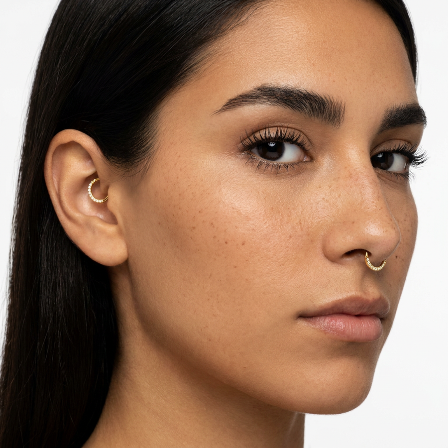 Piercing mezzo cerchio con zirconi in Acciaio Chirurgico 316L - Piercing per lobo, helix, daith, septum
