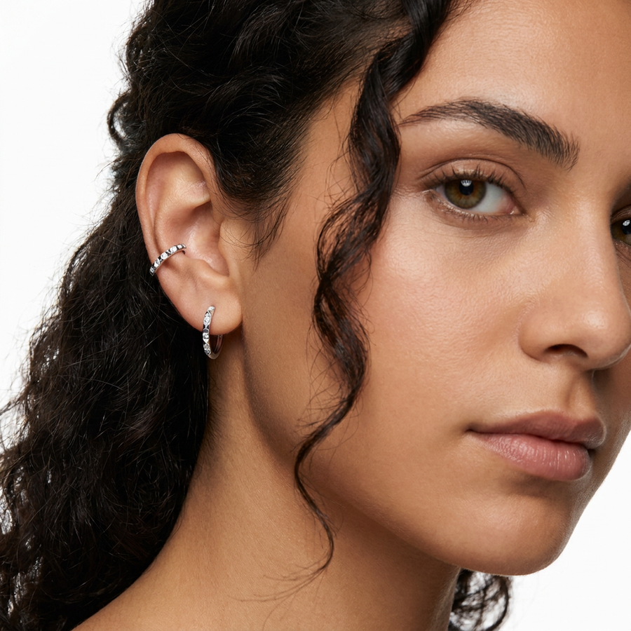 Cerchietto con zirconi alternati in Acciaio Chirurgico 316L - Piercing per lobo, helix, forward helix, conch, tragus, antitragus, rook