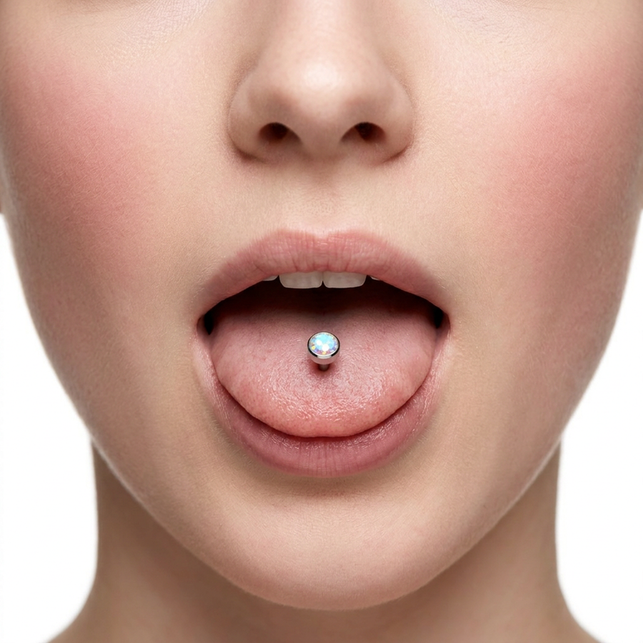 Piercing con zircone colorato in Titanio F136 - Piercing per lingua