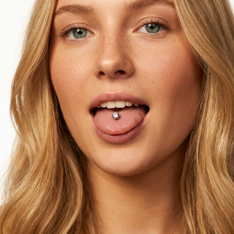 Piercing con zircone colorato in Titanio F136 - Piercing per lingua