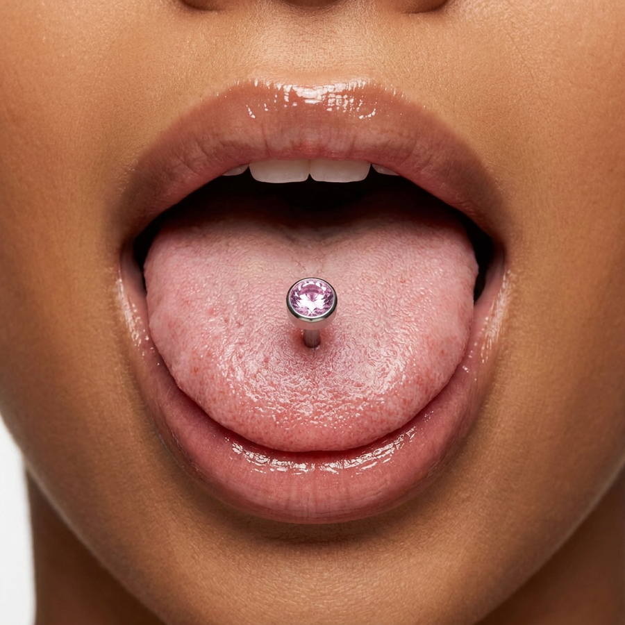 Piercing con zircone colorato in Titanio F136 - Piercing per lingua