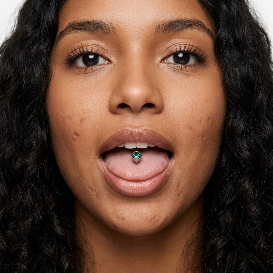 Piercing con zircone colorato in Titanio F136 - Piercing per lingua