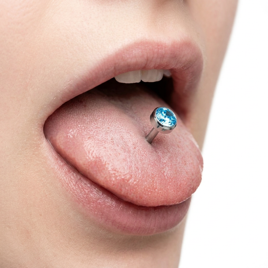 Piercing con zircone colorato in Titanio F136 - Piercing per lingua