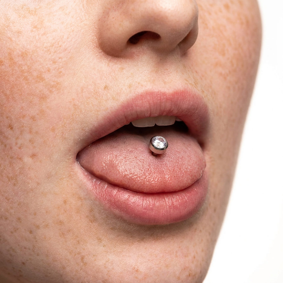 Piercing con zircone colorato in Titanio F136 - Piercing per lingua