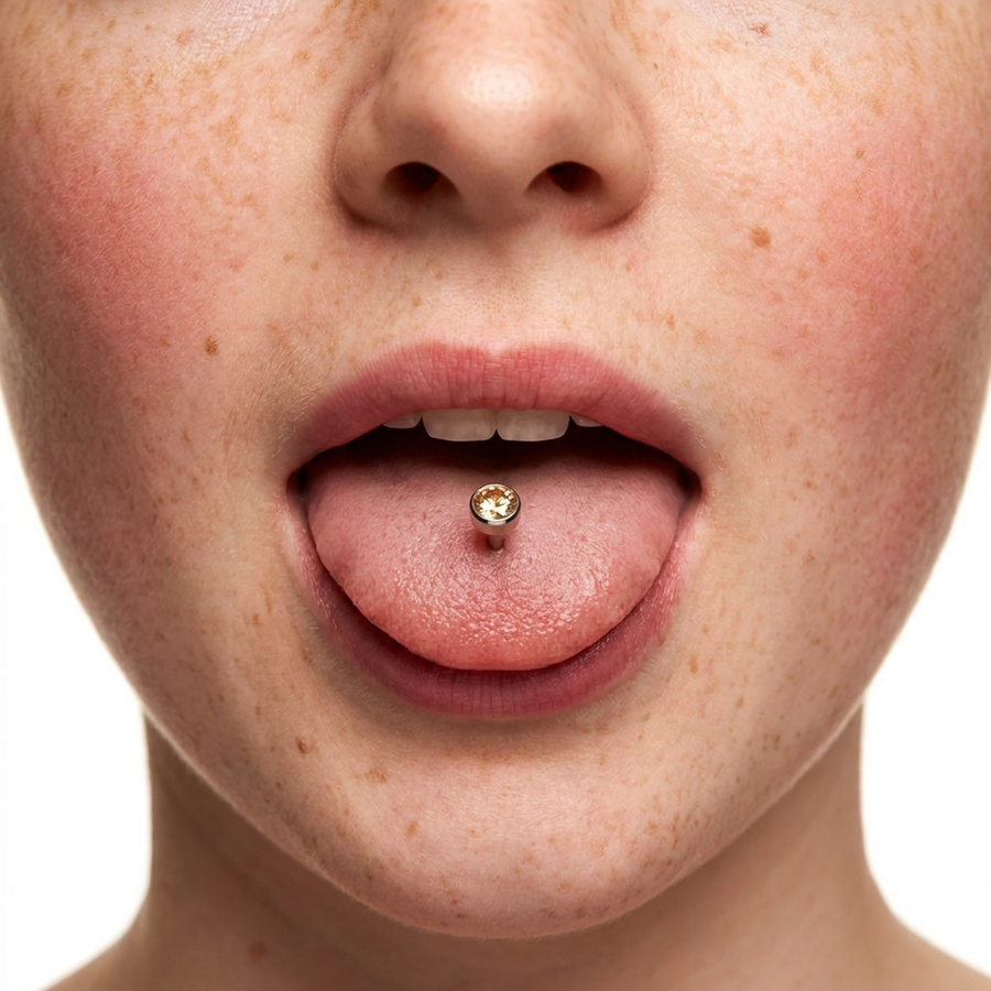 Piercing con zircone colorato in Titanio F136 - Piercing per lingua