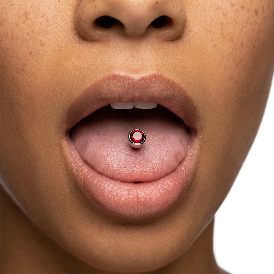 Piercing con zircone colorato in Titanio F136 - Piercing per lingua