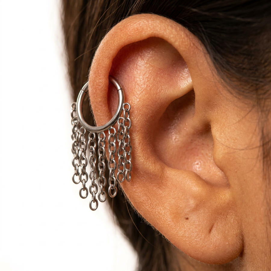 Piercing con catene pendenti in acciaio chirurgico 316L - Piercing per helix, daith, septum