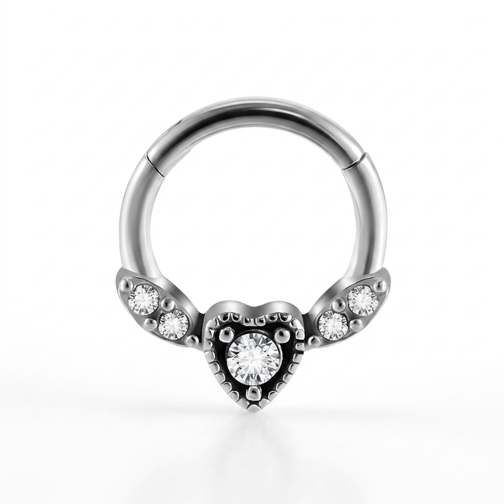 Piercing con cuore e zirconi in Acciaio Chirurgico 316L - Piercing per lobo, helix, daith, septum