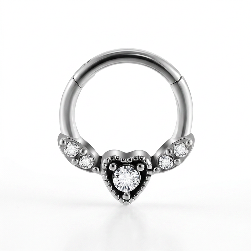 Piercing con cuore e zirconi in Acciaio Chirurgico 316L - Piercing per lobo, helix, daith, septum