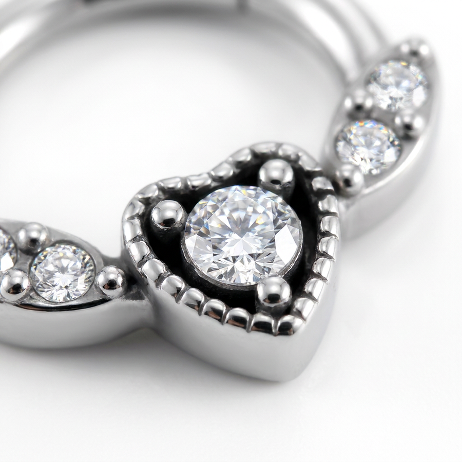 Piercing con cuore e zirconi in Acciaio Chirurgico 316L - Piercing per lobo, helix, daith, septum