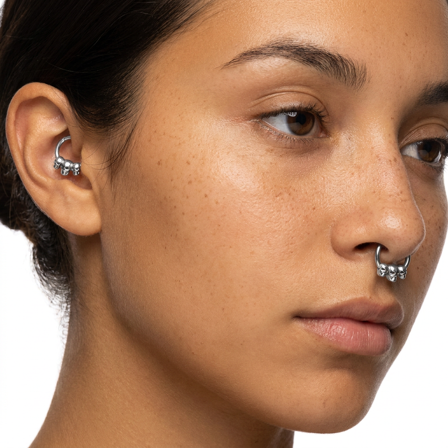 Piercing con teschi in Acciaio Chirurgico 316L - Piercing per lobo, helix, daith, septum
