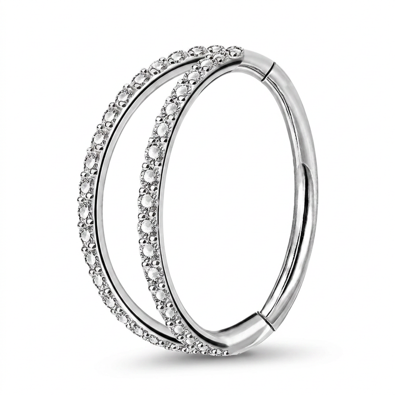 Cerchietto doppia fascia di zirconi in Acciaio Chirurgico 316L - Piercing per lobo, helix, forward helix, conch, tragus