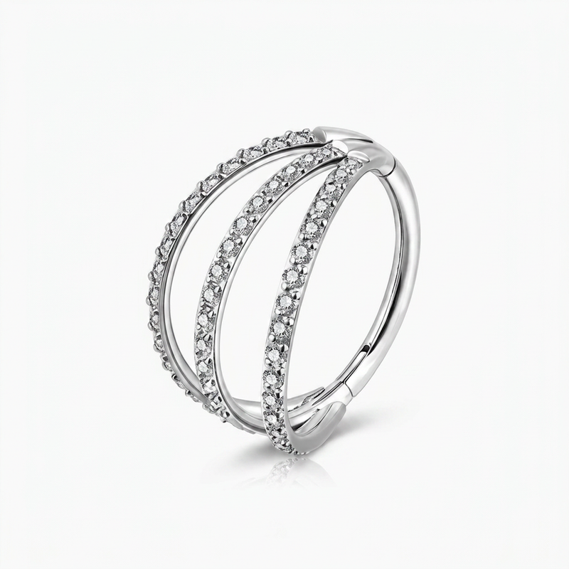 Piercing cerchietto con tre strisce di zirconi in Acciaio Chirurgico 316L - Piercing per lobo, helix, forward helix, conch, tragus