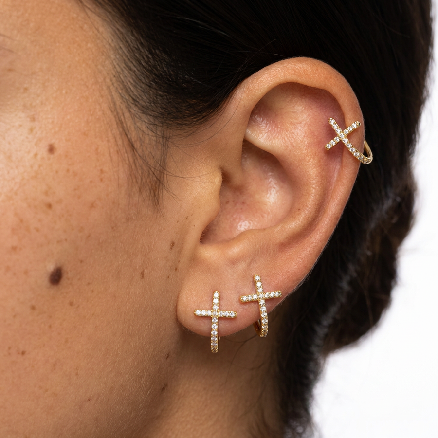 Piercing cerchietto con croce di zirconi in Acciaio Chirurgico 316L - Piercing per lobo, helix, forward helix, conch, tragus