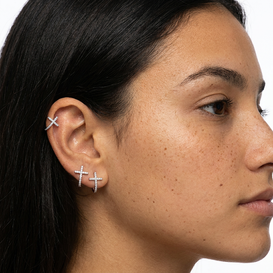 Piercing cerchietto con croce di zirconi in Acciaio Chirurgico 316L - Piercing per lobo, helix, forward helix, conch, tragus