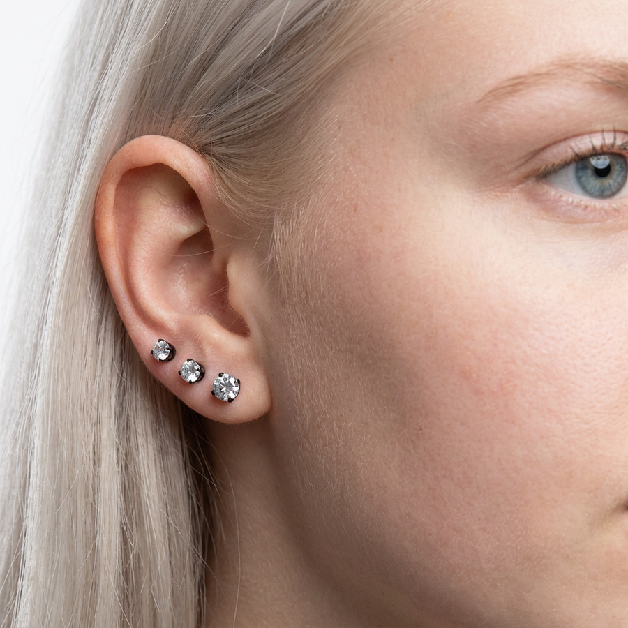 Orecchino con zircone rotondo in Acciaio Chirurgico 316L - Orecchino per lobo
