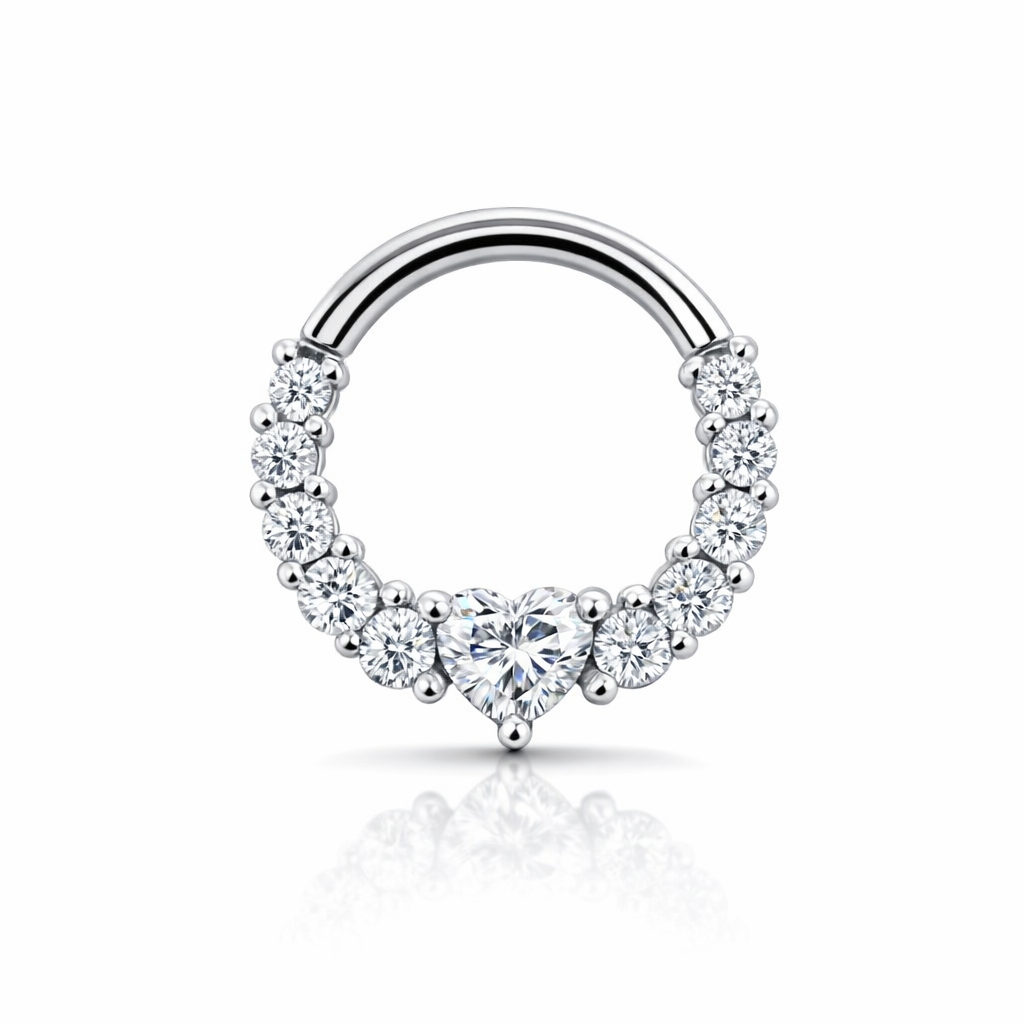 Piercing con zirconi e cuore in Acciaio Chirurgico 316L - Piercing per lobo, helix, daith, septum