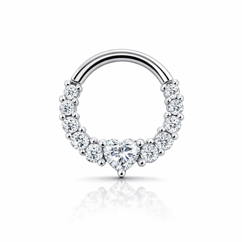 Piercing con zirconi e cuore in Acciaio Chirurgico 316L - Piercing per lobo, helix, daith, septum