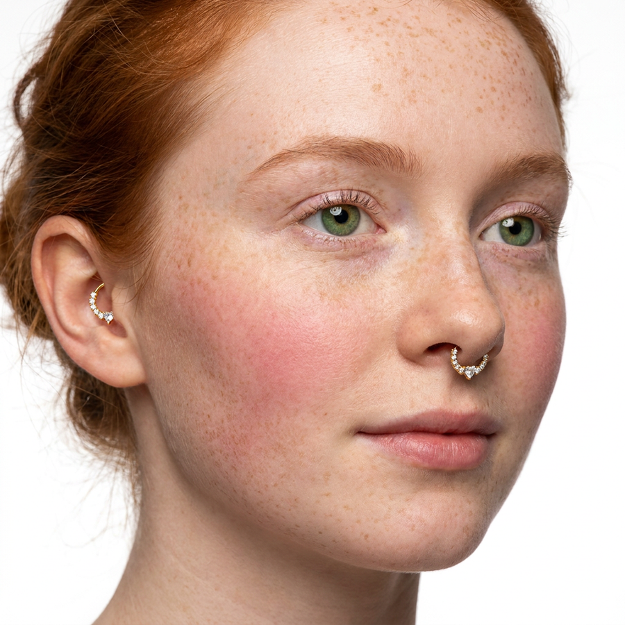 Piercing con zirconi e cuore in Acciaio Chirurgico 316L - Piercing per lobo, helix, daith, septum
