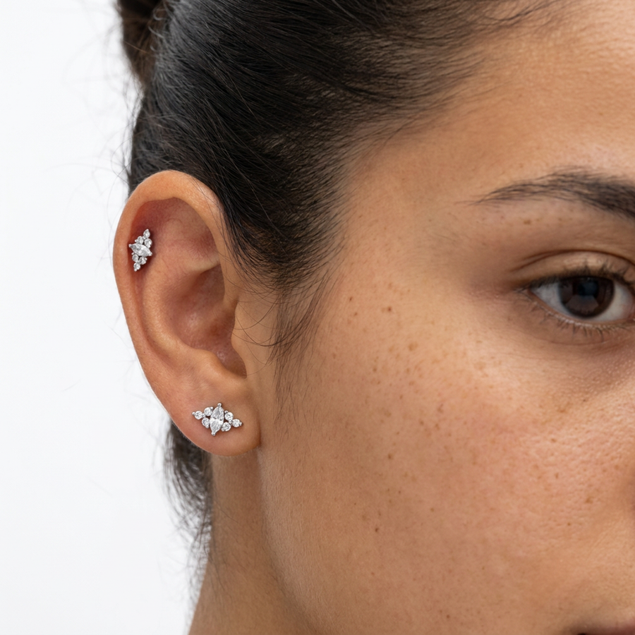 Piercing con zirconi in acciaio chirurgico 316L - Piercing per lobo, helix, forward helix, conch, flat, tragus