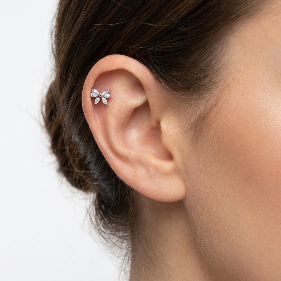 Barretta con fiocco zirconato in Acciaio Chirurgico 316L - Piercing per lobo, helix, forward helix, conch, flat, tragus