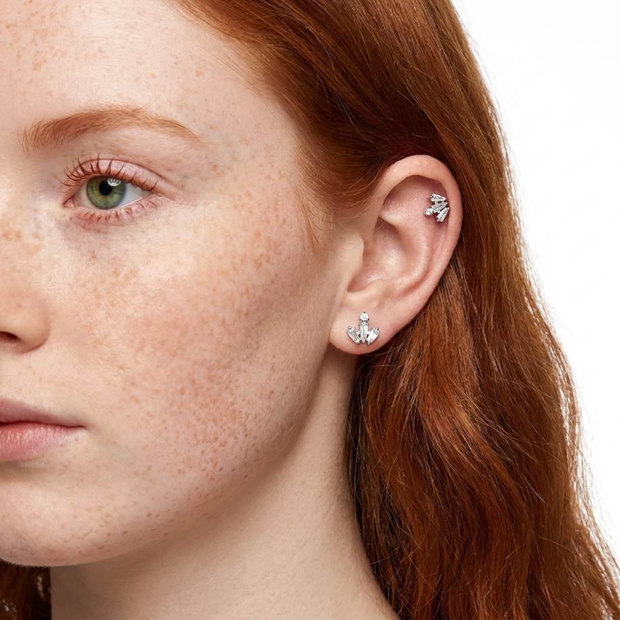 Piercing con zirconi in acciaio chirurgico 316L - Piercing per lobo, helix, forward helix, conch, flat, tragus