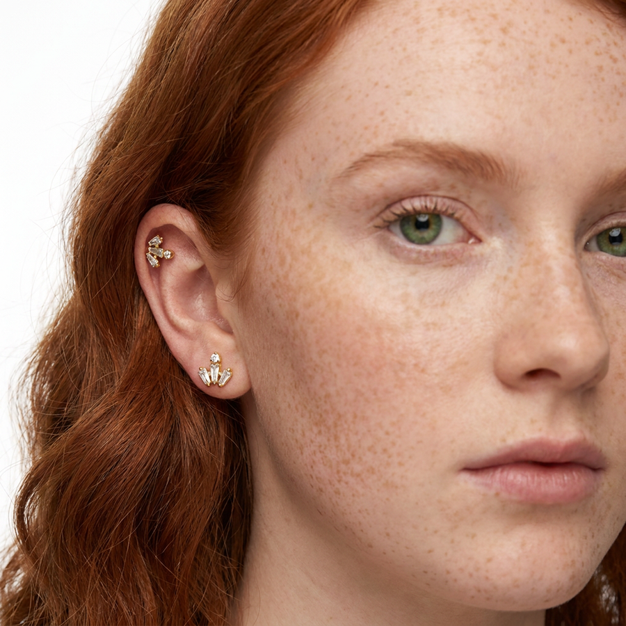 Piercing con zirconi in acciaio chirurgico 316L - Piercing per lobo, helix, forward helix, conch, flat, tragus