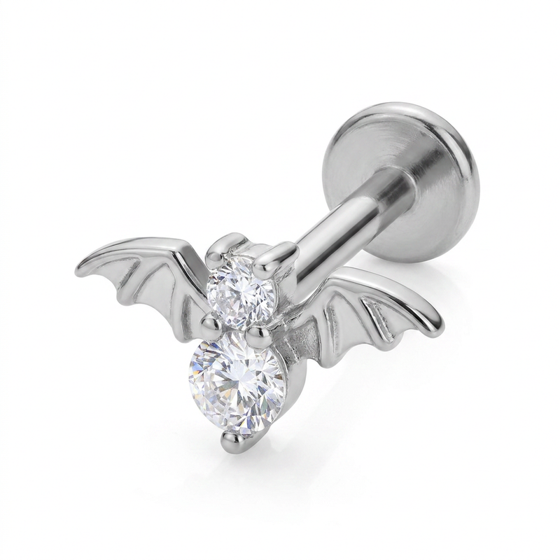 Piercing con pipistrello e zircone in Acciaio Chirurgico 316L - Piercing per lobo, helix, forward helix, conch, flat, tragus