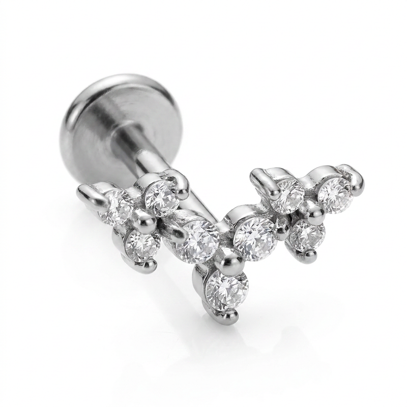 Piercing con fiorellini di zirconi in Acciaio Chirurgico 316L - Piercing per lobo, helix, forward helix, conch, flat, tragus