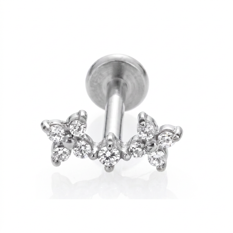 Piercing con fiorellini e zirconi in Acciaio Chirurgico 316L - Piercing per lobo, helix, forward helix, conch, flat, tragus