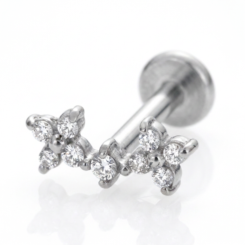 Piercing con fiorellini e zirconi in Acciaio Chirurgico 316L - Piercing per lobo, helix, forward helix, conch, flat, tragus