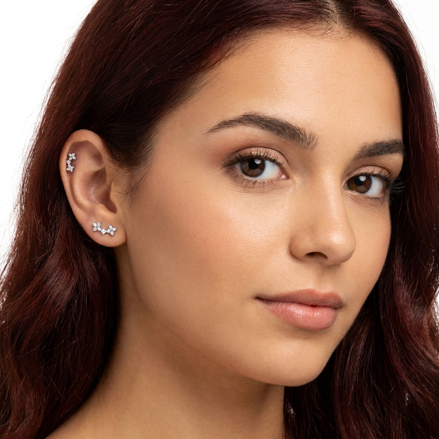 Piercing con fiorellini e zirconi in acciaio chirurgico 316L - Piercing per lobo, helix, forward helix, conch, flat, tragus