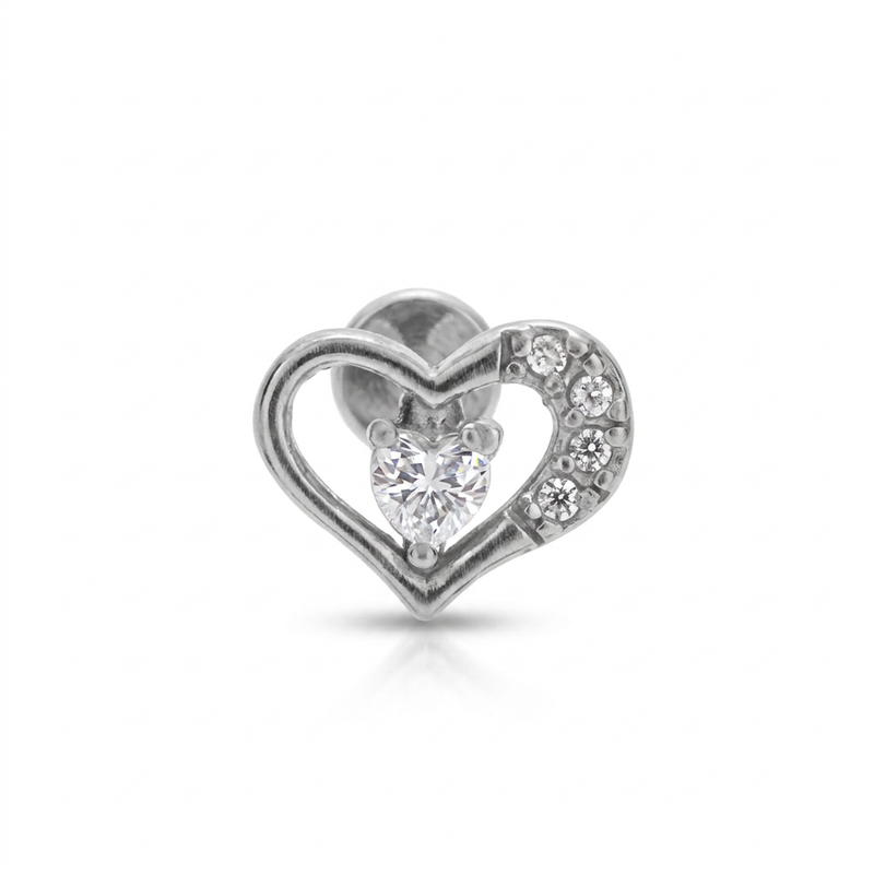 Piercing con cuore e zirconi in Acciaio Chirurgico 316L - Piercing per lobo, helix, forward helix, conch, flat, tragus