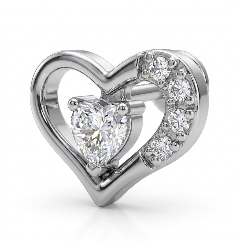 Piercing con cuore e zirconi in Acciaio Chirurgico 316L - Piercing per lobo, helix, forward helix, conch, flat, tragus