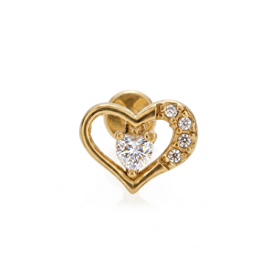 Piercing con cuore e zirconi in Acciaio Chirurgico 316L - Piercing per lobo, helix, forward helix, conch, flat, tragus