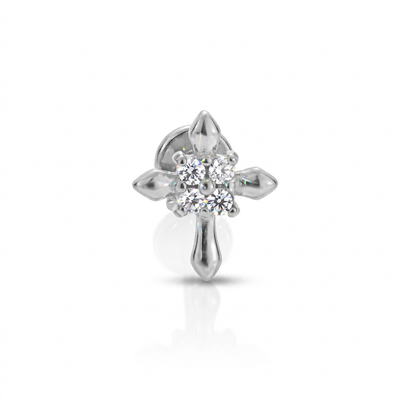 Piercing con croce e zirconi in Acciaio Chirurgico 316L - Piercing per lobo, helix, forward helix, conch, flat, tragus