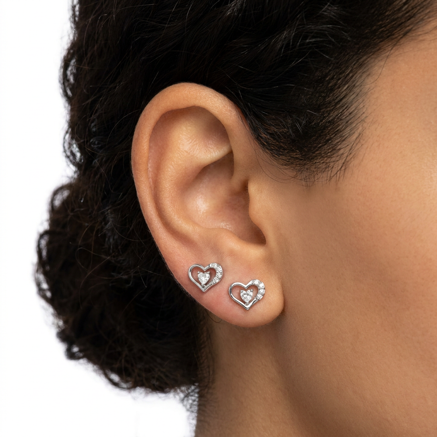 Piercing con cuore e zirconi in Acciaio Chirurgico 316L - Piercing per lobo, helix, forward helix, conch, flat, tragus