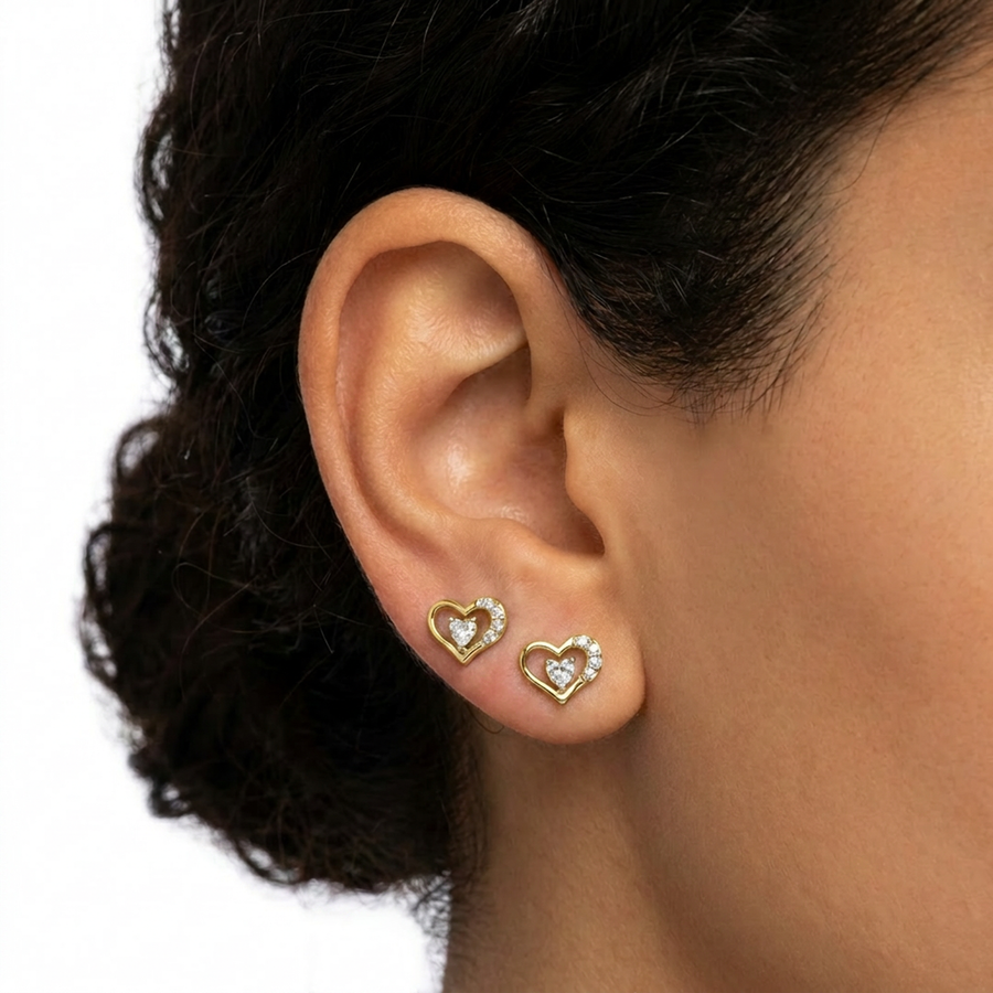 Piercing con cuore e zirconi in Acciaio Chirurgico 316L - Piercing per lobo, helix, forward helix, conch, flat, tragus