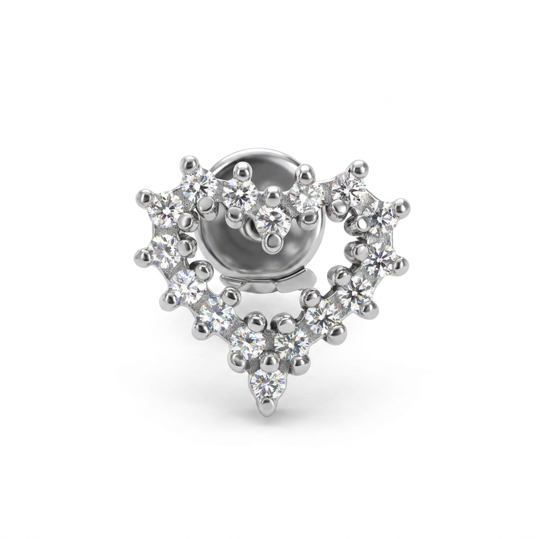 Piercing con cuore di zirconi in Acciaio Chirurgico 316L - Piercing per lobo, helix, forward helix, conch, flat, tragus