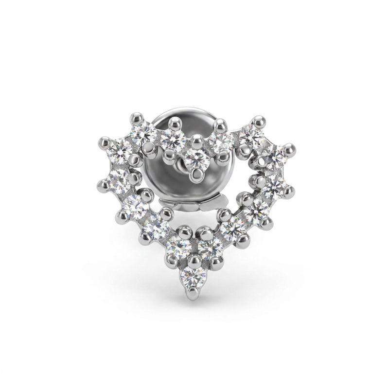 Piercing con cuore di zirconi in Acciaio Chirurgico 316L - Piercing per lobo, helix, forward helix, conch, flat, tragus