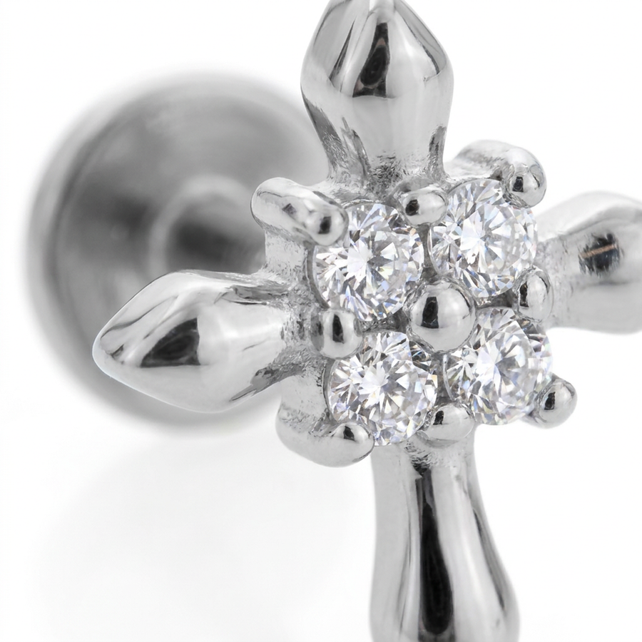 Piercing con croce e zirconi in Acciaio Chirurgico 316L - Piercing per lobo, helix, forward helix, conch, flat, tragus
