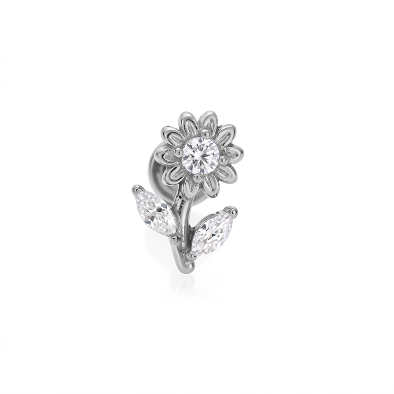 Piercing con girasole e zirconi in Acciaio Chirurgico 316L - Piercing per lobo, helix, forward helix, conch, flat, tragus
