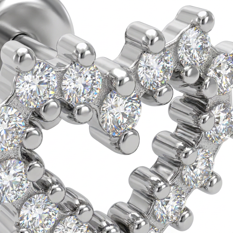 Piercing con cuore di zirconi in Acciaio Chirurgico 316L - Piercing per lobo, helix, forward helix, conch, flat, tragus