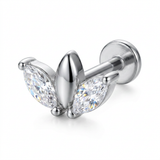 Piercing con tre petali e due zirconi in Acciaio Chirurgico 316L - Piercing per lobo, helix, forward helix, conch, flat, tragus