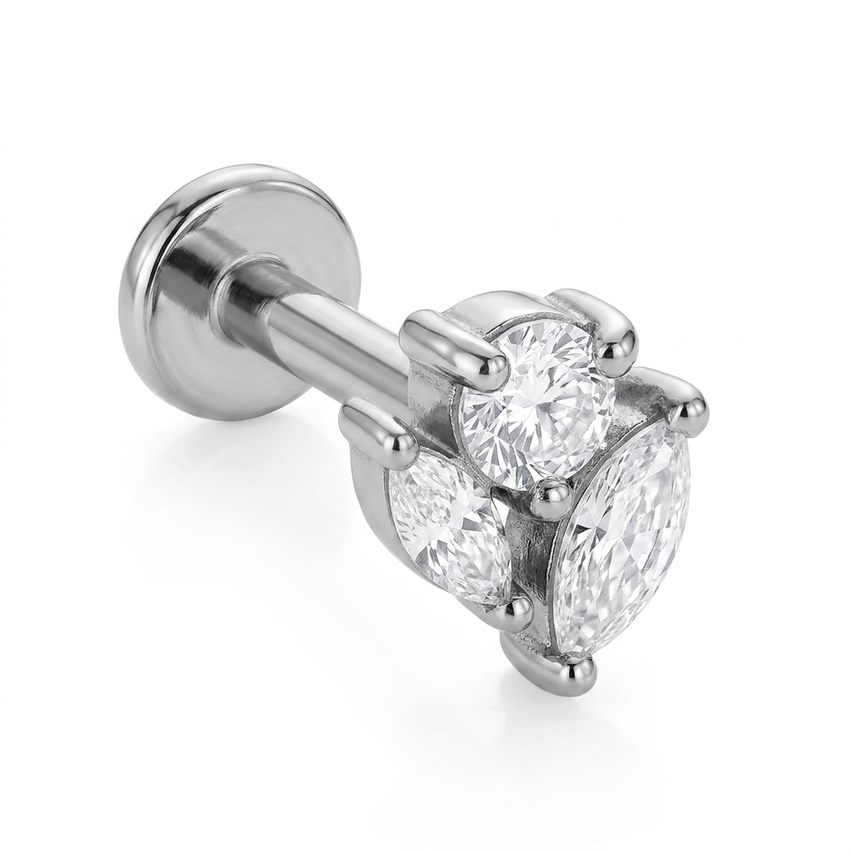 Piercing con tre zirconi in Acciaio Chirurgico 316L - Piercing per lobo, helix, forward helix, conch, flat, tragus