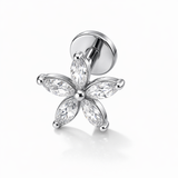 Piercing con fiore di zirconi in acciaio chirurgico 316L - Piercing per lobo, helix, forward helix, conch, flat, tragus