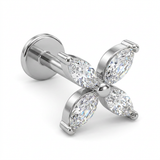Piercing con quattro petali di zirconi in Acciaio Chirurgico 316L - Piercing per lobo, helix, forward helix, conch, flat, tragus