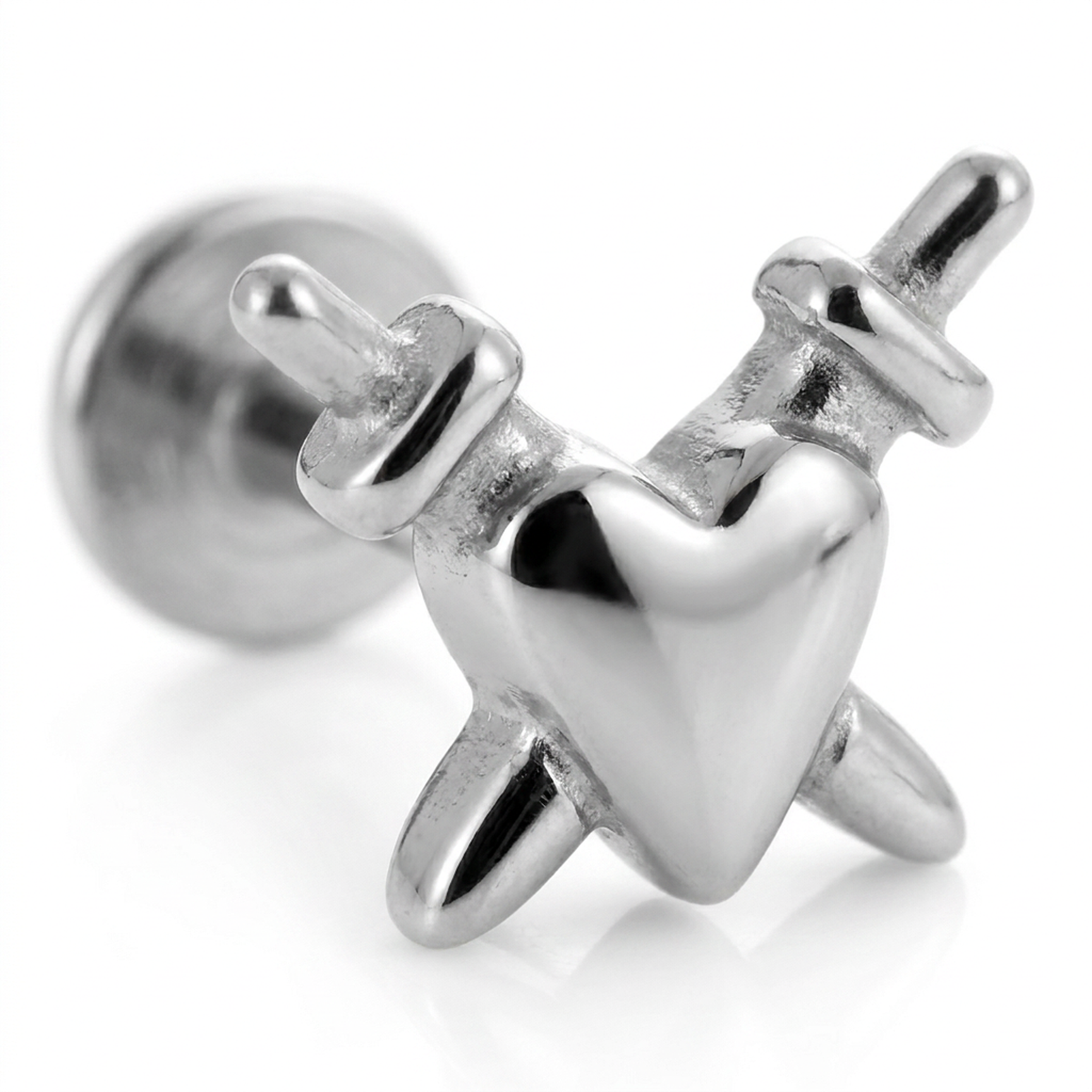 Piercing con cuore e spade in Acciaio Chirurgico 316L - Piercing per lobo, helix, forward helix, conch, flat, tragus