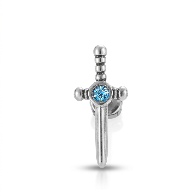 Piercing con spada e zircone celeste in Acciaio Chirurgico 316L - Piercing per lobo, helix, forward helix, conch, flat, tragus