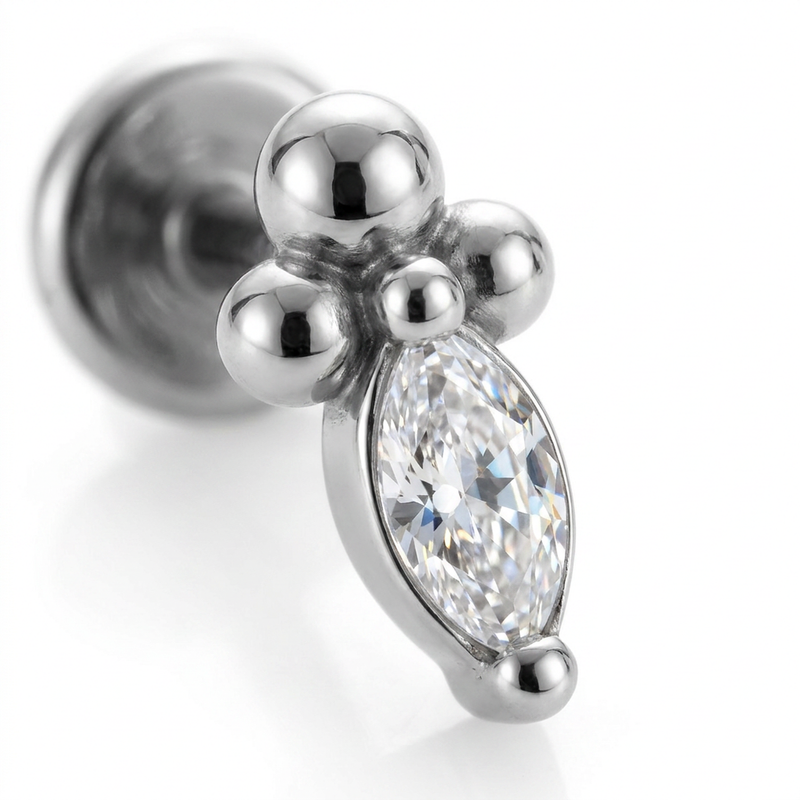 Piercing con zircone e palline in Acciaio Chirurgico 316L - Piercing per lobo, helix, forward helix, conch, flat, tragus